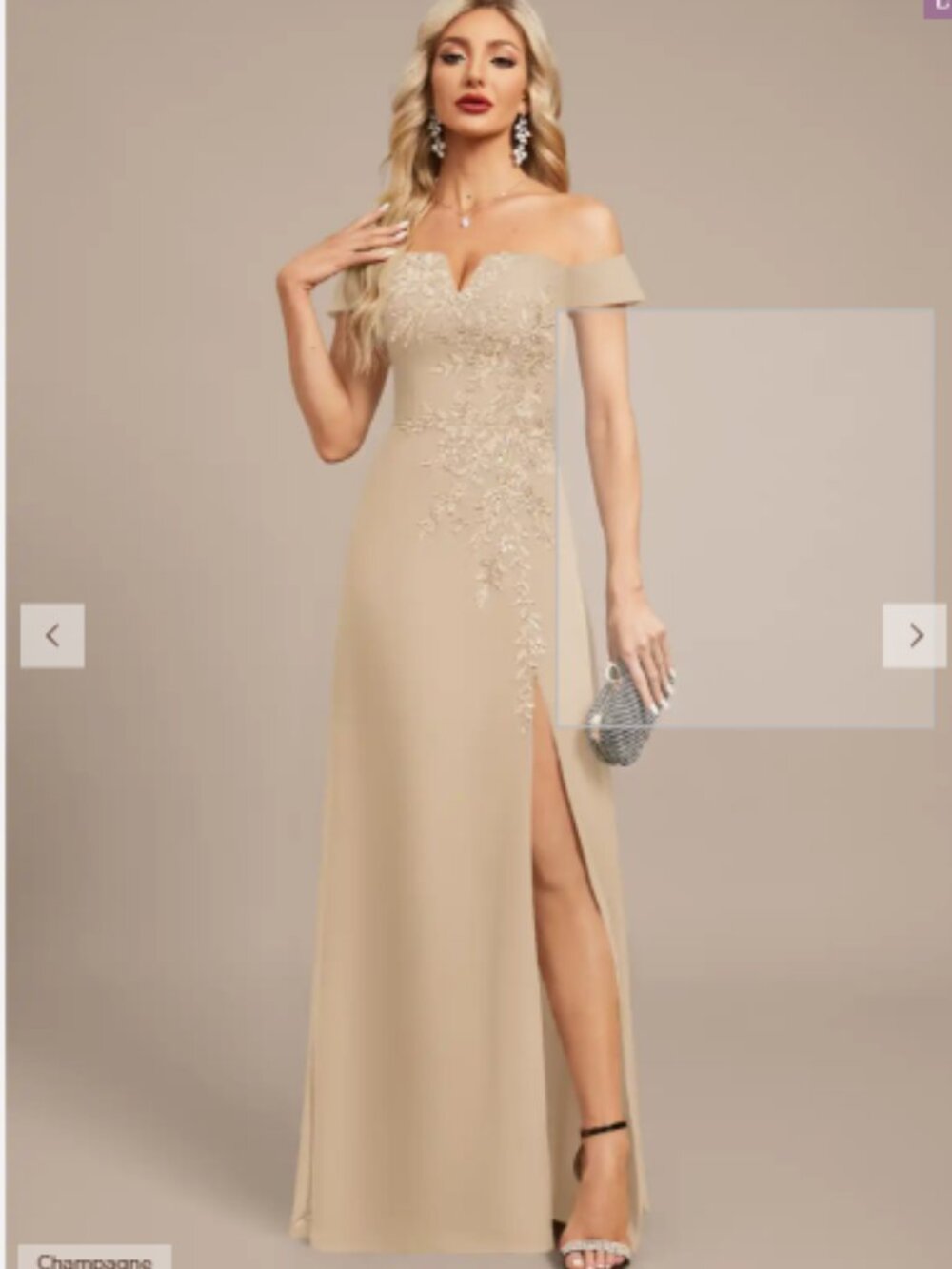 Champagne Off the Shoulder Strapless Chiffon Maxi Dress Size 14 Tall